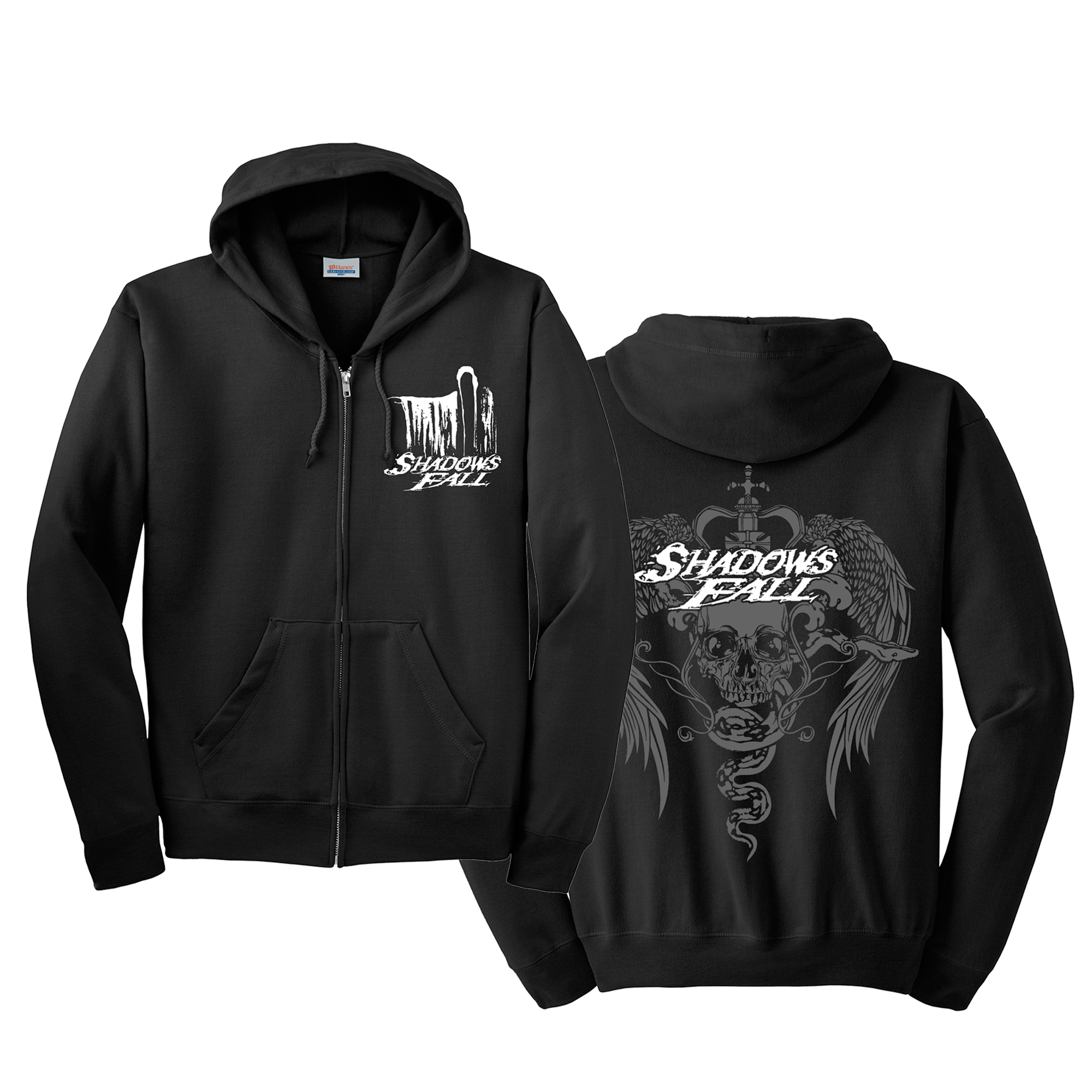 Shadows Fall - Winged Skull Zip Hoodie – Down Right Merch