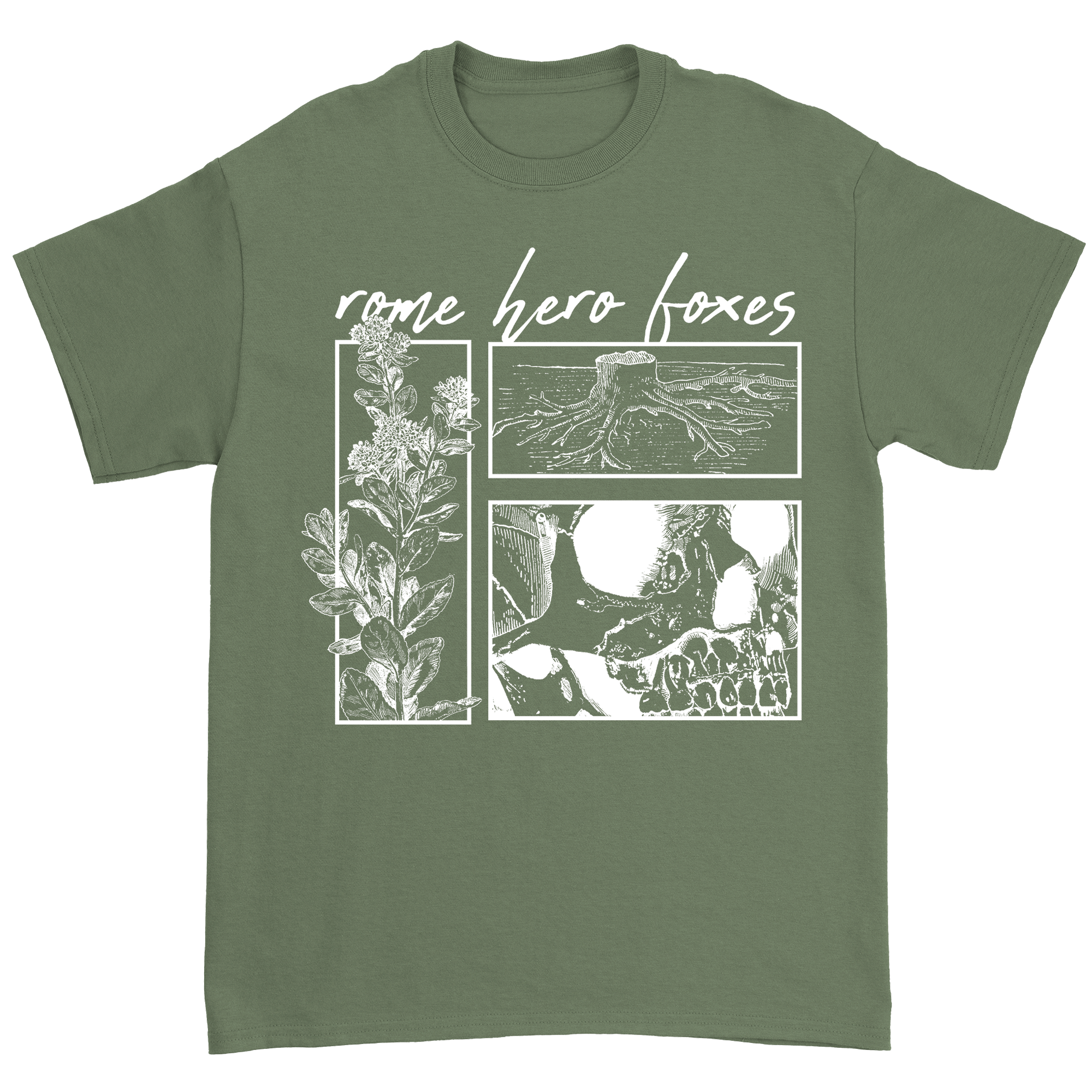 Rome Hero Foxes - Skull T-Shirt - Moss (Pre-Order)